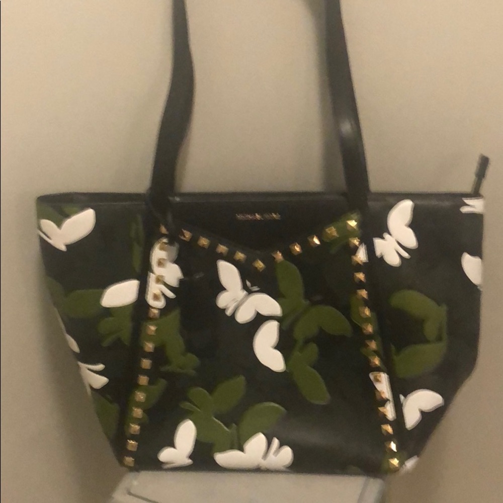 MK tote w/ embellished butterflies & gold studs